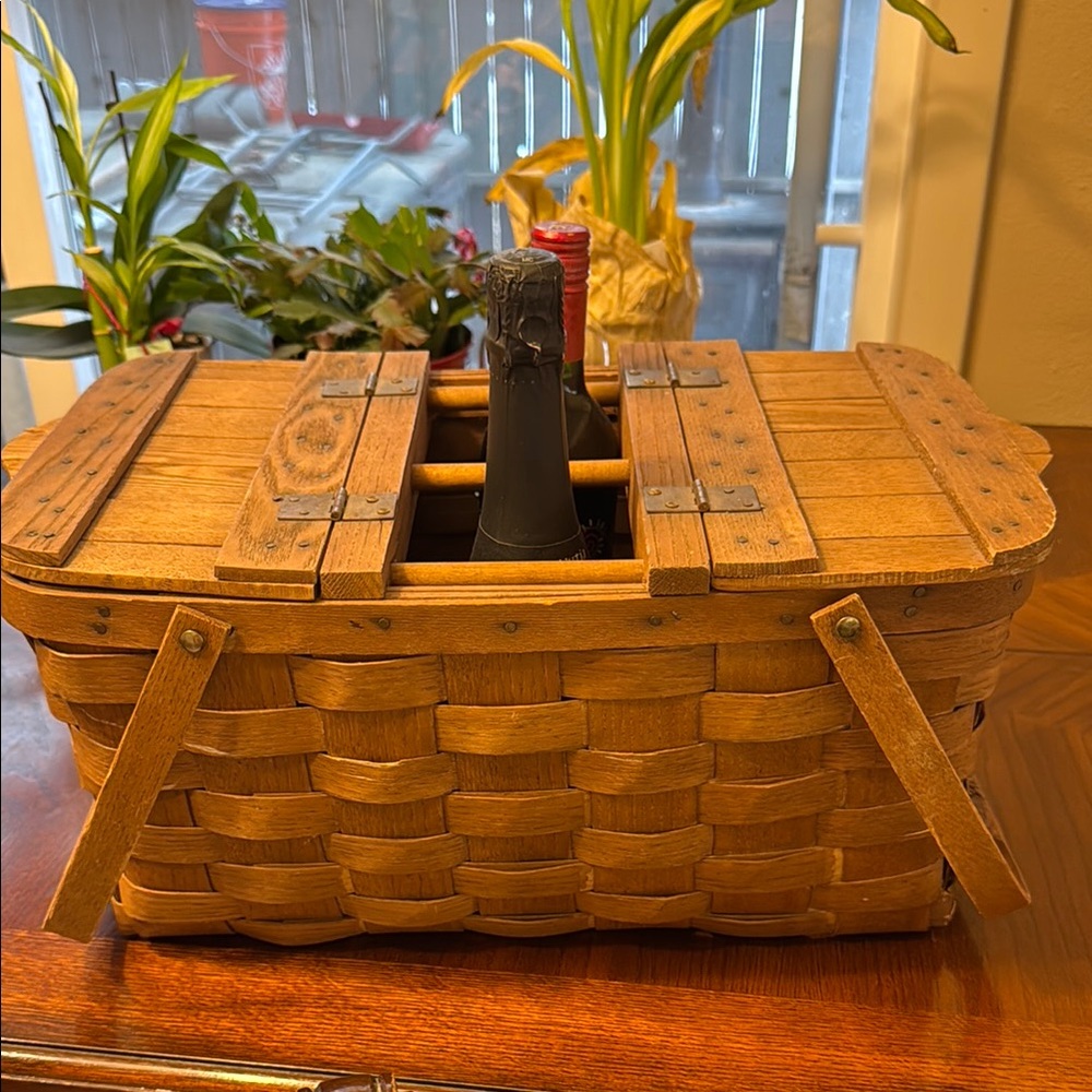 Vintage Wooden Picnic Basket